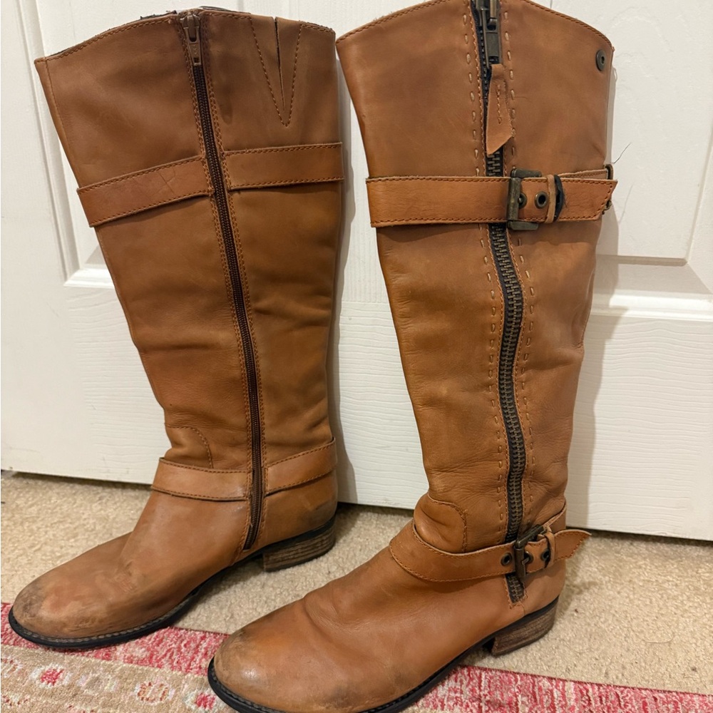 Vintage Steve Madden Brown Leather Combat/riding Boots with buckles and zippers